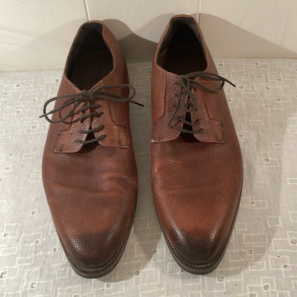 JP/David Chocolate Cap Semi Point Toe Cognac Pebble Leather Structured Lace Up
